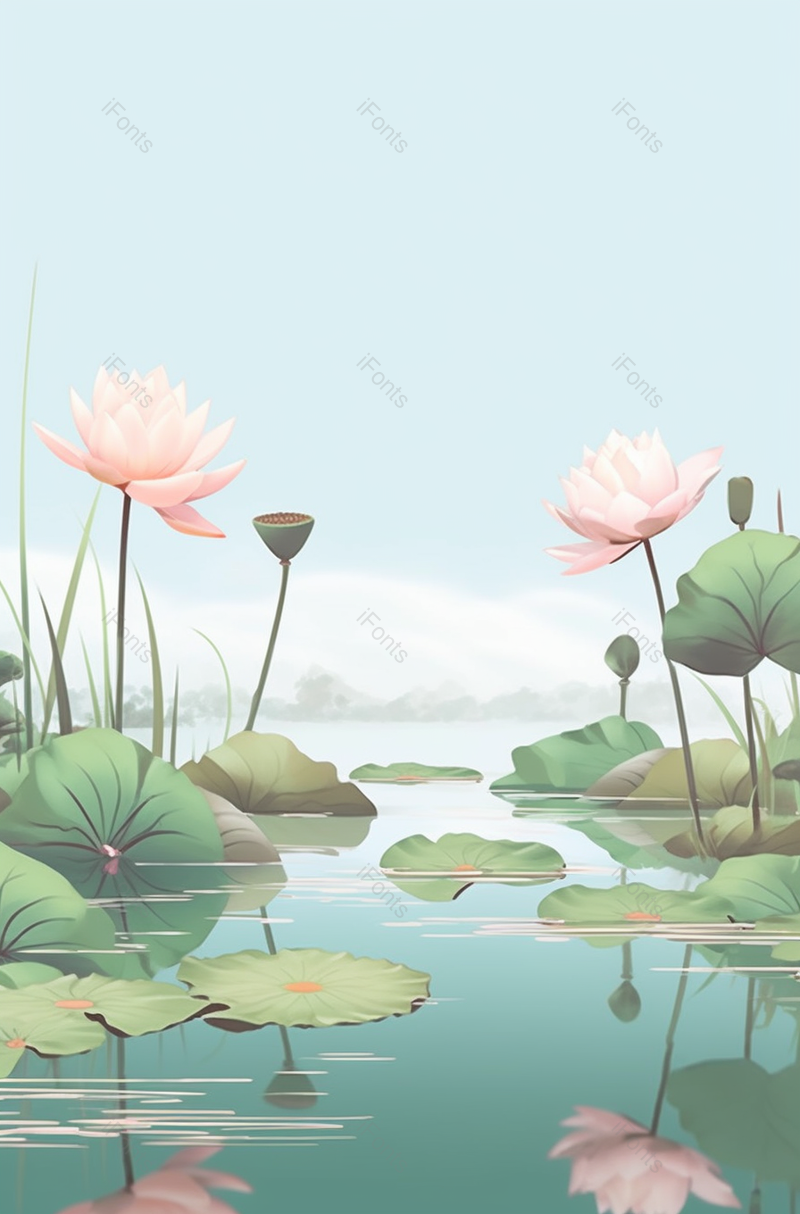 绿色小清新夏天荷花插画背景,插画/手绘图,插画/手绘图库,插画/手绘图下载,插画/手绘